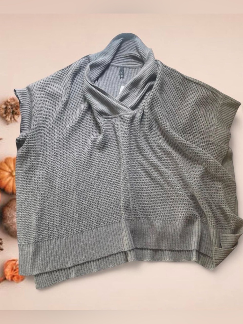 ALYAYA Cowl Neck Knit Top in Gray M/L NWT
